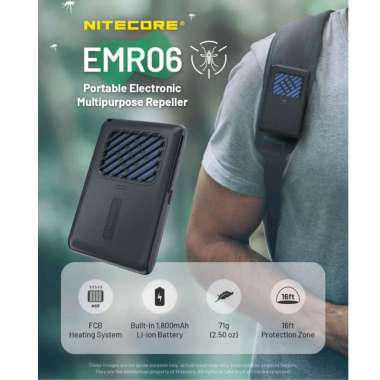 NITECORE Alat Pengusir Nyamuk Elektrik Portable Mat Repeller 1800mAh - EMR06 - Black