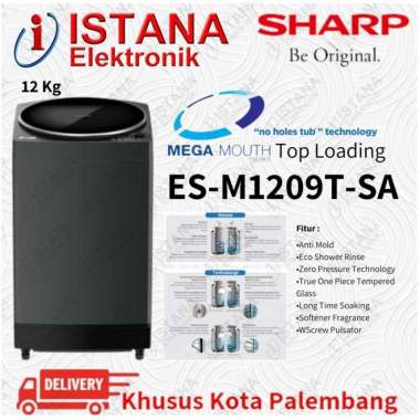 SHARP MESIN CUCI 1 TABUNG 12 KG TOP LOADING MEGAMOUTH ES-M1209T-SA