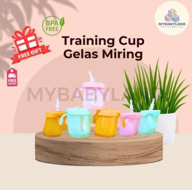 Gelas Miring | Declining Curve Straw Cup | Botol Minum Sedotan Miring | Training Cup Pink