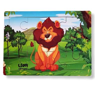 Mainan Kayu Pintar Puzzle Kayu Jigsaw Gambar Singa