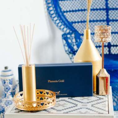 Plumeria Scent Gold Essential Oil Reed Diffuser (Pengharum Ruangan) Sukaria SIMPLE SET