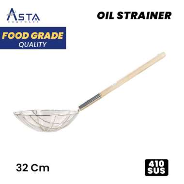 Asta Saringan Minyak Goreng Stainless Steel Strainer Serok Gagang Kayu Tebal 32 cm