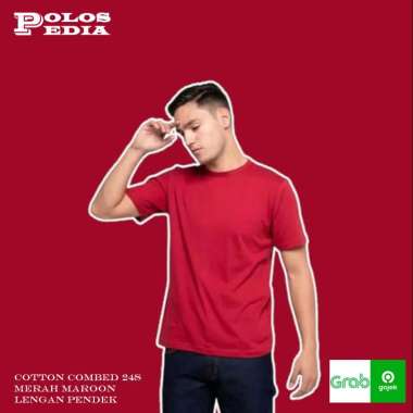 MERAH MAROON Cotton Combed 24s Lengan Pendek Kaos Polos Pria & Wanita XXL