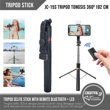 Tripod JC-15S Tongsis Selfie Stick 360° with Remote Bluetooth + Lampu LED 182cm HP