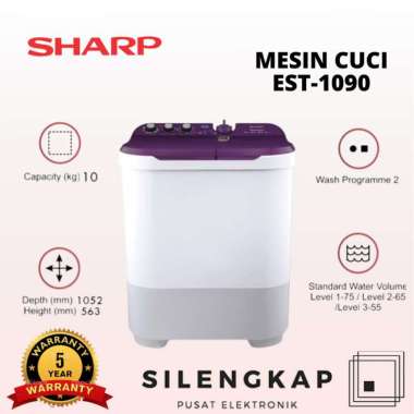MESIN CUCI SHARP EST 1090 10 KG 2 TABUNG 1090 10KG DOLPHINWAVE - MESIN
