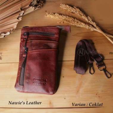 Tas Hp Kulit Asli Multifungsi Bisa Untuk Pinggang/Gesper/Selempang Redbrown
