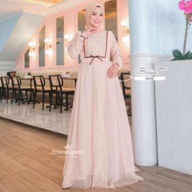 EmmaQueen - Dress Brisia Gamis Simple Elegant Brukat Kombinasi Pita XS/XXL Busui Wudhu Friendly XS S