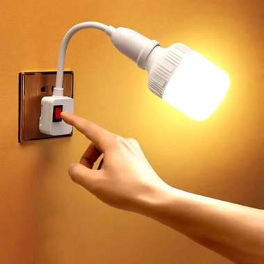 Fitting Lampu Fleksibel e27 Colokan Dinding Bohlam LED Switch On Off