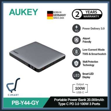 AUKEY Powerbank 20000mah PB-Y44 Grey USB C 100W PD 3.0 PPS Power Bank Y44 20.000mAh 100w Powerbank L