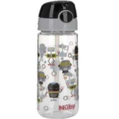 Nuby Thirsty Kids Flip-It Active Botol Minum Besar 540 ml, Motif Hitam - Robot