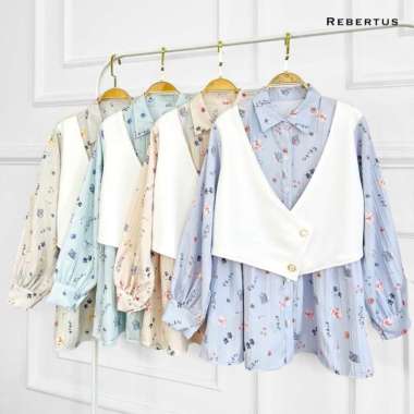 Blouse Wanita Cringkle x Scuba Motif Bunga Rebertus Maudy Lilac
