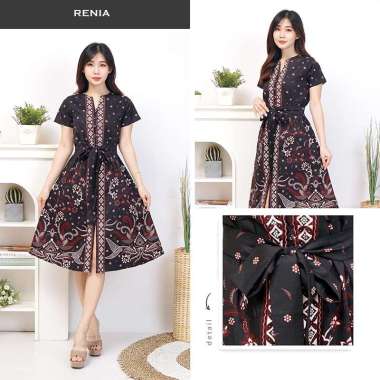 Evercloth Renia Short Dress Batik Wanita Dress Wanita Batik Couple Dress Pita XL
