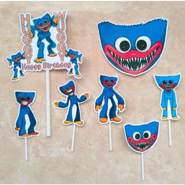 satu set cake topper hiasan kue ulang tahun karakter Huggy Wuggy