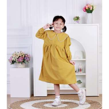 Dungdungkids Midi Dress Izzati Katun 3 - 10 Tahun S Lemon