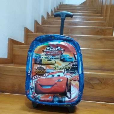Tas 3D Timbul Koper Ransel Anak Sekolah TK/PAUD Trolley Dorong Troli Cars biru