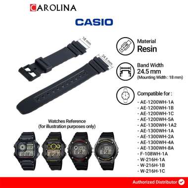 Tali Strap CASIO AE-1200 / AE-1300 / F-108 / W-216 24.5mm Black Resin 10365960