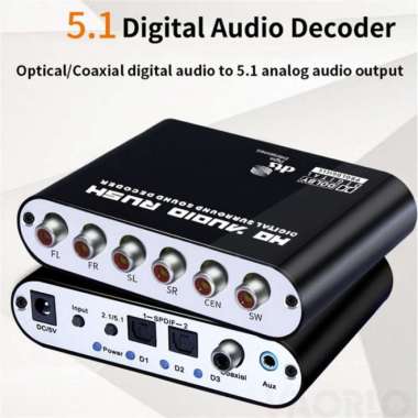 Digital Surround Decoder to Active Speaker 5.1 Converter DTS Dolby AC3 - HD51-A - Black