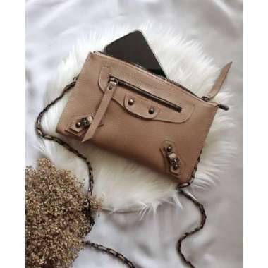 Tas kulit model Balen tali kombinasi rantai Garut Bahan Premium By Aqila Fashion 21x15 cm Krem