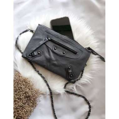 Tas kulit model Balen tali kombinasi rantai Garut Bahan Premium By Aqila Fashion 21x15 cm Abu