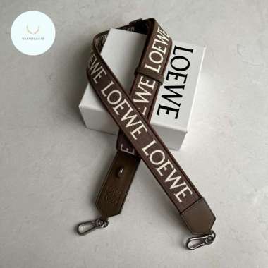 Loewe D-ring anagram jacquard & calfskin adjustable bag strap in anthracite/black & winter brown 4cm