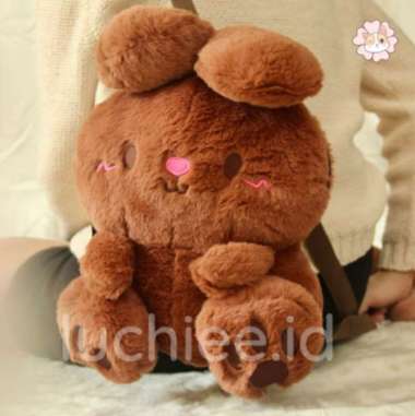 TAS RANSEL GENDONG ANAK PEREMPUAN BONEKA KELINCI RABBIT LUCU HALUS SNI - Cream Cokelat