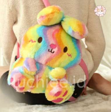 TAS RANSEL GENDONG ANAK PEREMPUAN BONEKA KELINCI RABBIT LUCU HALUS SNI - Cream Rainbow Yellow