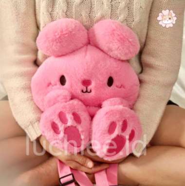 TAS RANSEL GENDONG ANAK PEREMPUAN BONEKA KELINCI RABBIT LUCU HALUS SNI - Cream Pink Tua