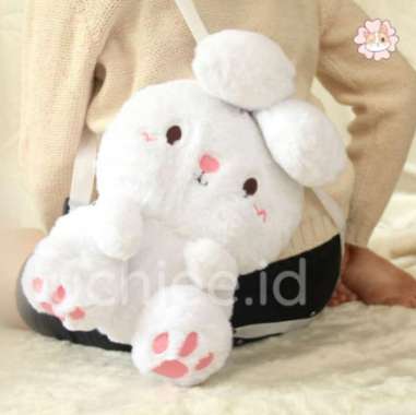 TAS RANSEL GENDONG ANAK PEREMPUAN BONEKA KELINCI RABBIT LUCU HALUS SNI - Cream Putih