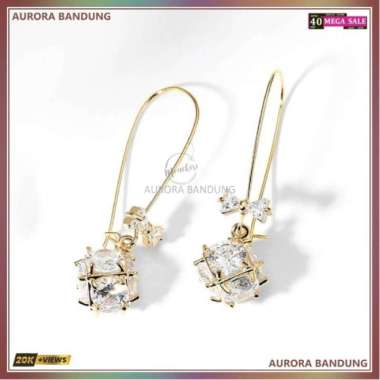 Anting Tusuk Silver 925 Perak Bulat Pita Berlian Hoop Ribbon Diamond