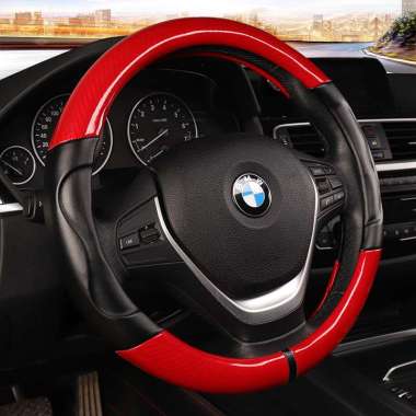 Cover Stir Mobil/Universal Serat kulit Elastis Sarung Setir Mobil Racing 37-38CM Avanza Merah