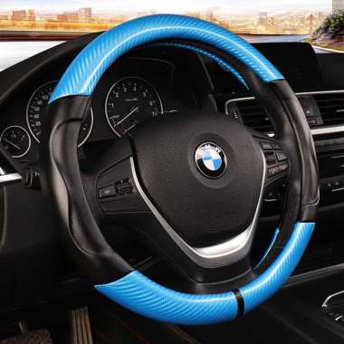 Cover Stir Mobil/Universal Serat kulit Elastis Sarung Setir Mobil Racing 37-38CM Avanza Biru