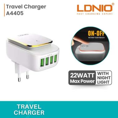 Adaptor Charger LDNIO A4405 22W Fast Charging 4 USB Port With LED Touch Lamp