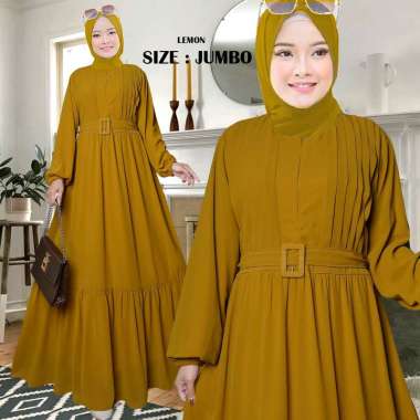 Qaira Fashion : Gamis Zariva Jumbo ceruty babydoll all size Fit to XXL Lemon
