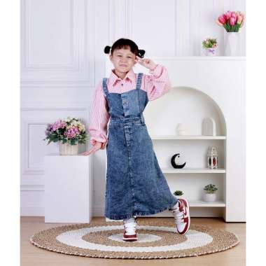 Dungdungkids Gamis Anak Calesta Overall Jeans Salur 3 - 12 Tahun S Pink