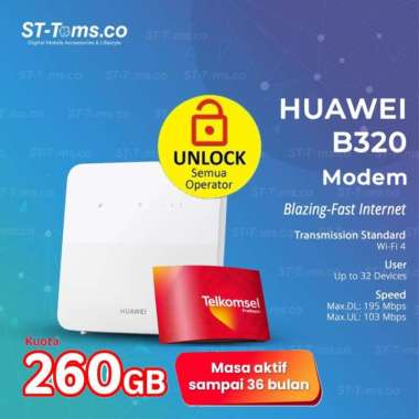 Huawei-Mo B320 4G CPE 5S LTE 195Mbps WiFi 300 Mbps Modem Wifi & Perdana Telkomsel 260GB With SIM CAR