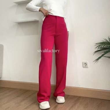 Irene Pants - Celana Kulot Highwaist - Cullote Pants Wanita - Black Fuschia