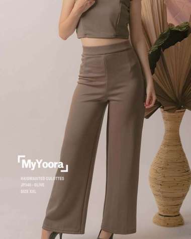 MyYoora HighWaisted HW Culottes Pants Big Size Celana Kulot JP346 - Coffe, XXL XXL Olive