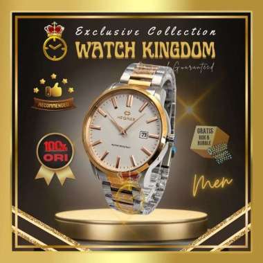 Jam Tangan Pria Hegner Original Tanggal Date Water Resistant Tali Stainless Silver Rose Gold Arloji 