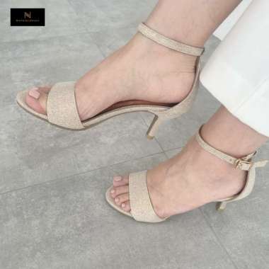 Nicholas Edison Heels Agra sepatu hak tinggi sedang tali kait glitter pesta 36 Black