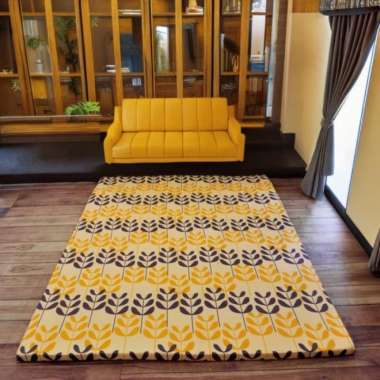 Kasur Lantai Resleting 200x150cm Kasur Karpet Isi Busa Kuning Motif Bu LP 200x150x3cm FlowerLeaf