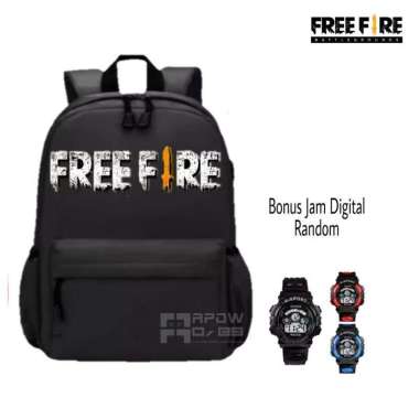 Tas Ransel sekolah anak TK / SD free fire Bonus jam tangan G-Shock Hitam FF +jam
