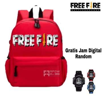Tas Ransel sekolah anak TK / SD free fire Bonus jam tangan G-Shock MERAH FF + jam