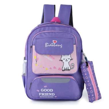 PTR Tas Ransel Anak Sekolah TK SD Perempuan Bonus Tempat Pensil Kucing