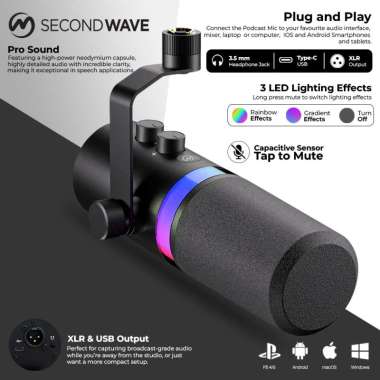 SECONDWAVE 2r Dynamic Pro Microphone Cardioid with XLR and USB Connectivity SECONDWAVE 2R DYNAMIC