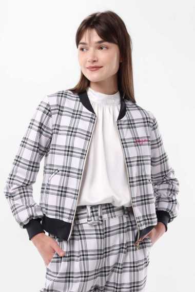 MINIMAL/Emily In Paris - Chantal - Plaid Bomber Jacket - Black S Black