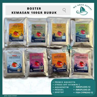 BOSTER 100gr Premix Aquavita Progol Grotop Aquaenzym Aero O2 Stress off Vitamin C Vitamin B Kompleks
