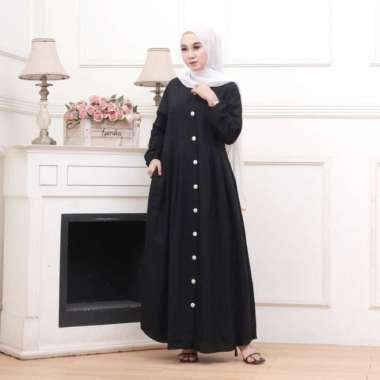 Baju Gamis Wanita Gamis Rayon Polos Busui Full Kancing Depan XL - ijo botol, XL XL Hitam