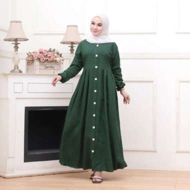 Baju Gamis Wanita Gamis Rayon Polos Busui Full Kancing Depan XL - ijo botol, XL XL ijo botol