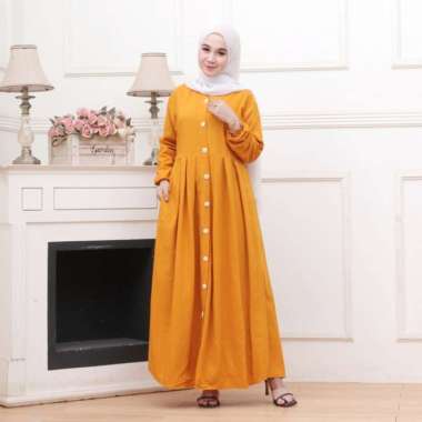 Baju Gamis Wanita Gamis Rayon Polos Busui Full Kancing Depan XL - ijo botol, XL XL kuning kunyit