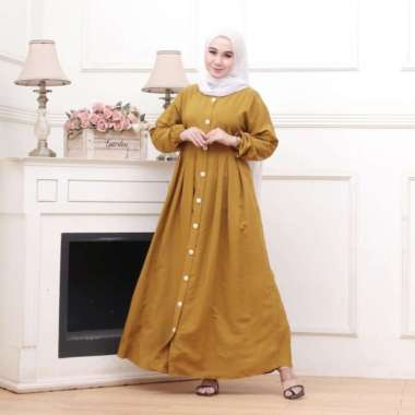 Baju Gamis Wanita Gamis Rayon Polos Busui Full Kancing Depan XL - ijo botol, XL XL olive